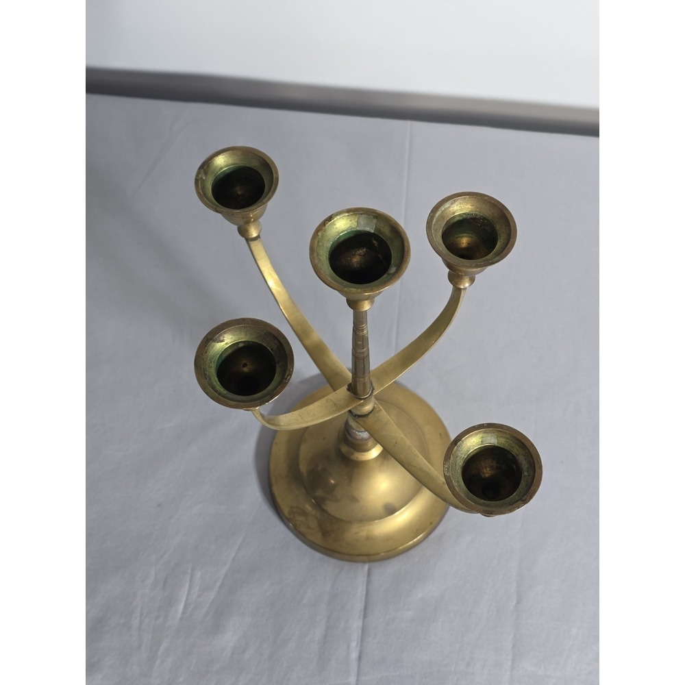 brass gold candelabra 5 Candlestick Centerpiece Vintage Decor Home - Picture 3 of 10
